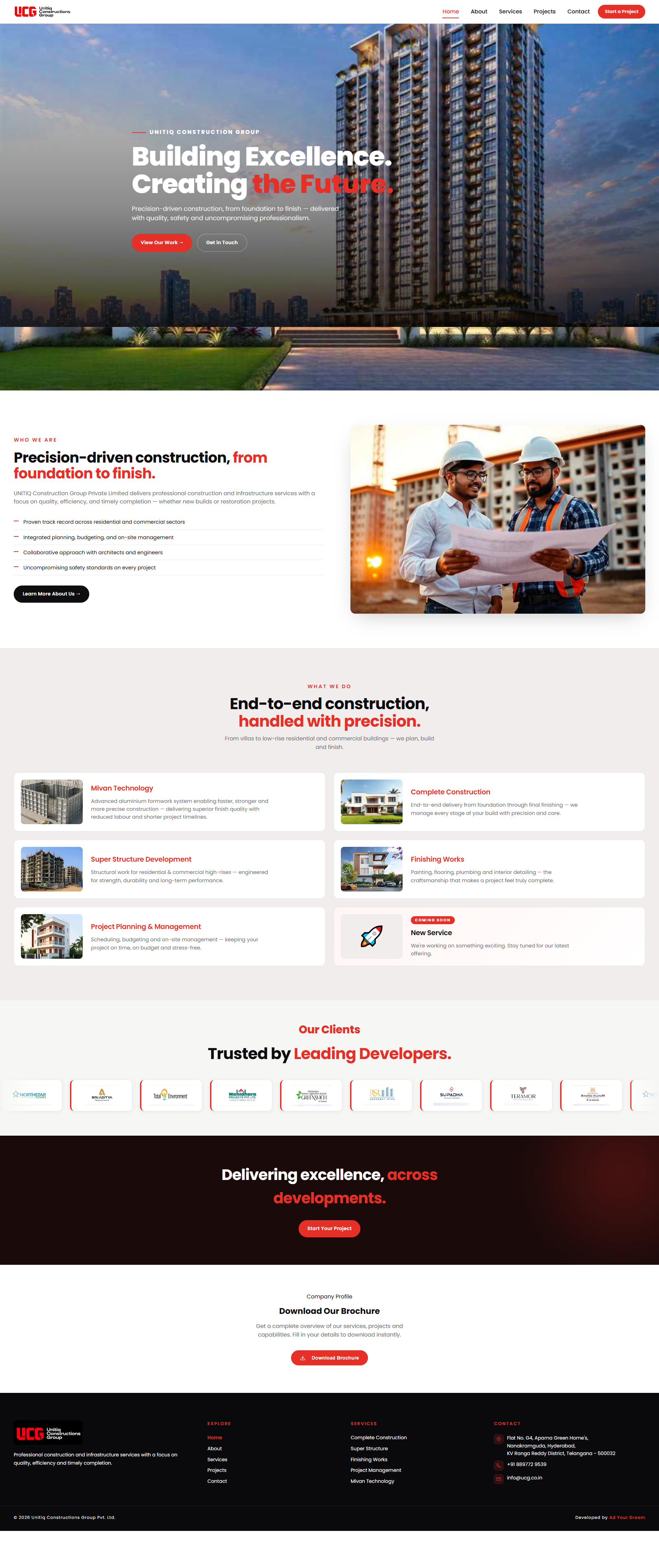 UNITIQ Construction Group website designed by Ad Your Dream